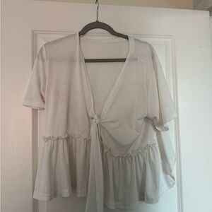 White Tie-Front Women's Top